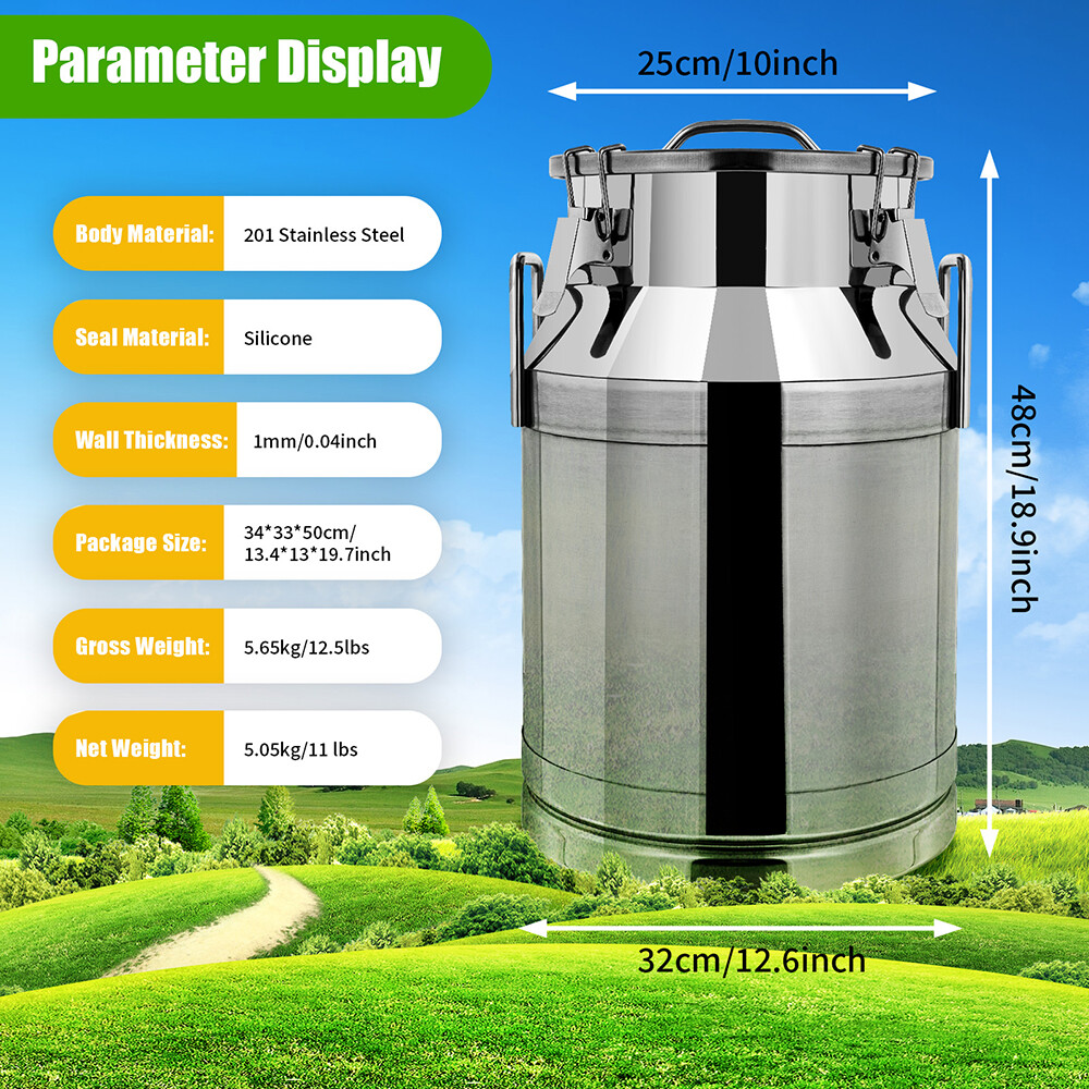 Wine Pail Bucket Water Jug Liquid Storage 30L 8 Gallon Stainless Steel Milk Can