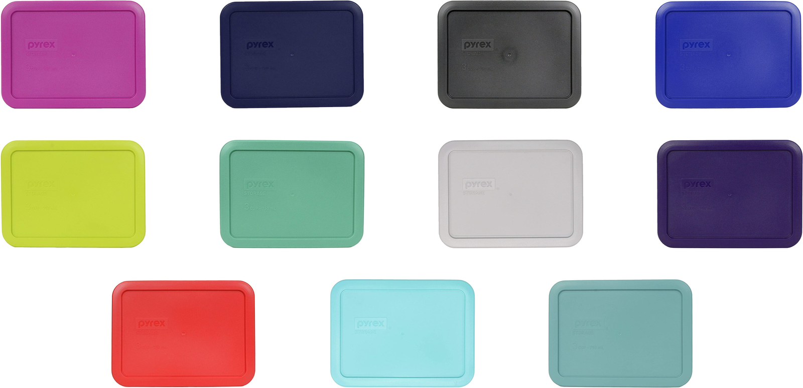 Pyrex 7210-PC Rectangular 3-Cup Storage Lids for Glass Dishes