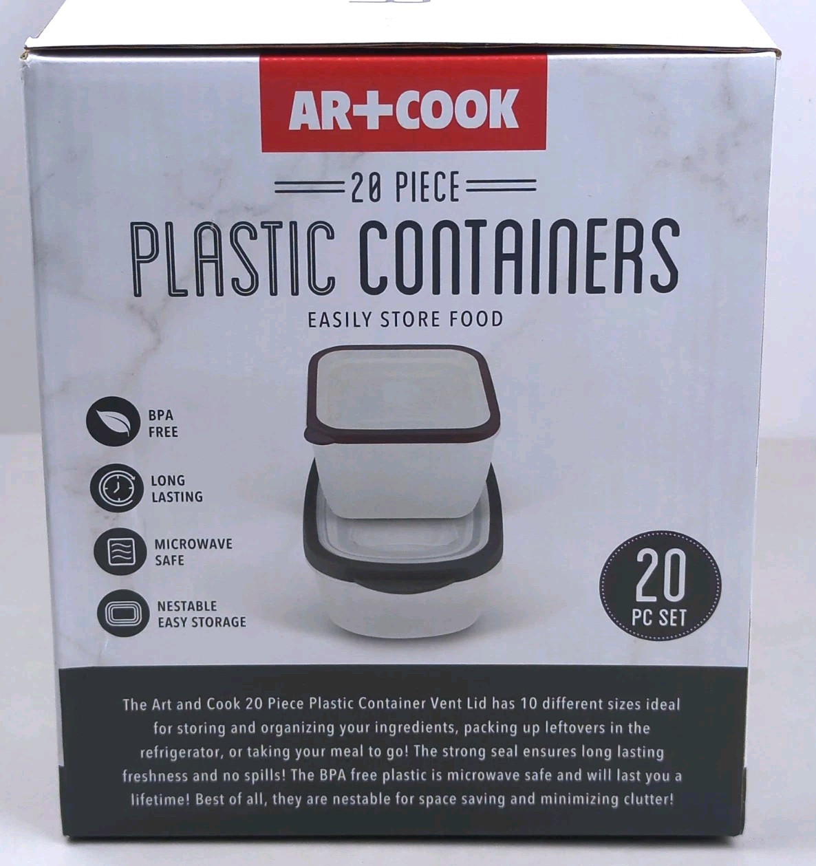 AR+COOK 20-piece FOOD STORAGE CONTAINER Set, BPA Free Plastic, Nestable, NEW
