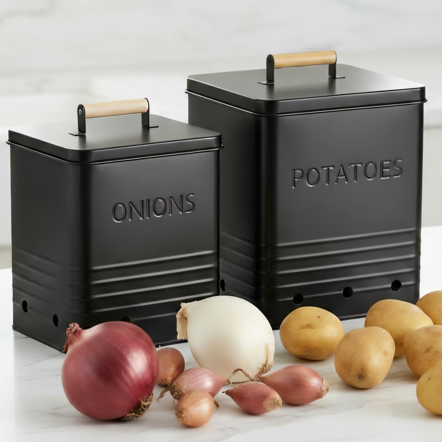 Beautiful Potato and Onion Storage Container Set, 10.1″ & 8.9″ – Perfectly Si…