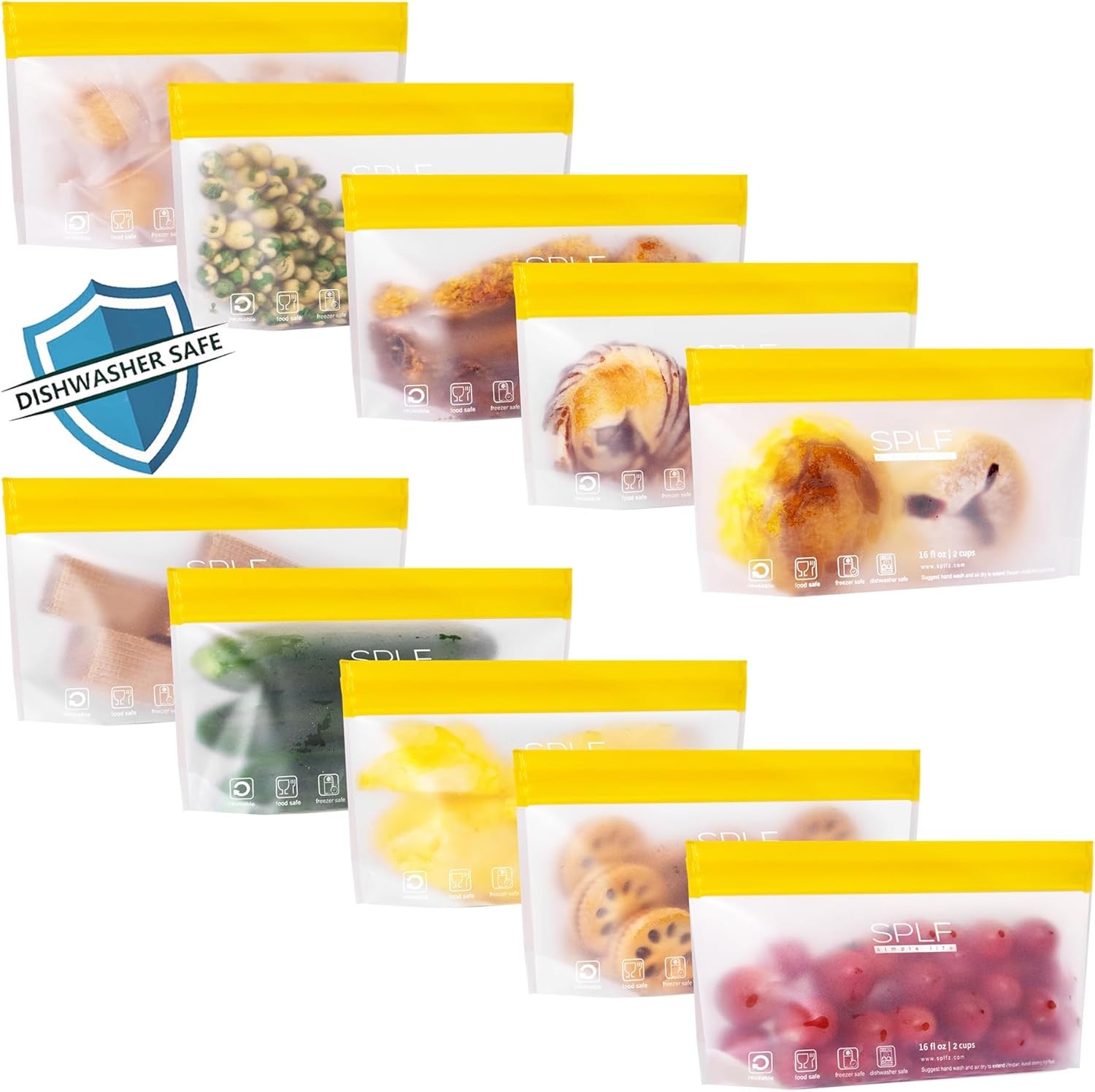 SPLF 10 Pack Stand-Up Reusable Snack Bags 10 Pack-10 Bags, clear