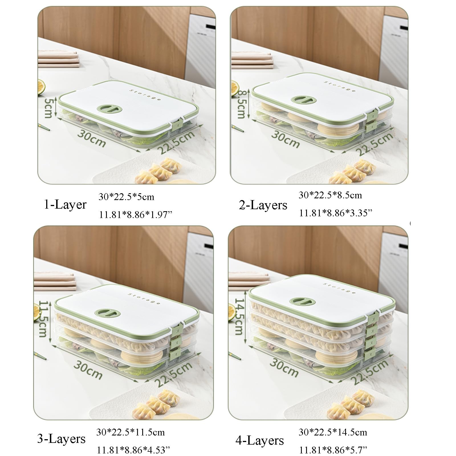 Dumplings Storage with 4 Layers, Stackable with Buckle, Lid & Handle for Cook…
