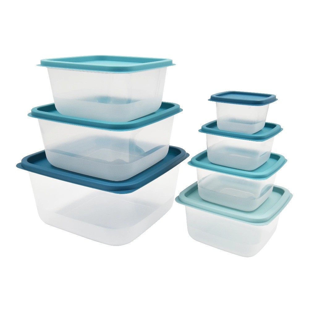(2 pack) 14 Piece Teal Plastic Food Storage Set, Teal Ombre