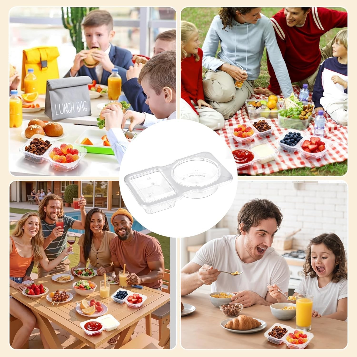 Condiment Containers With Lids, 20 Set Disposable Double Compartment Plastic