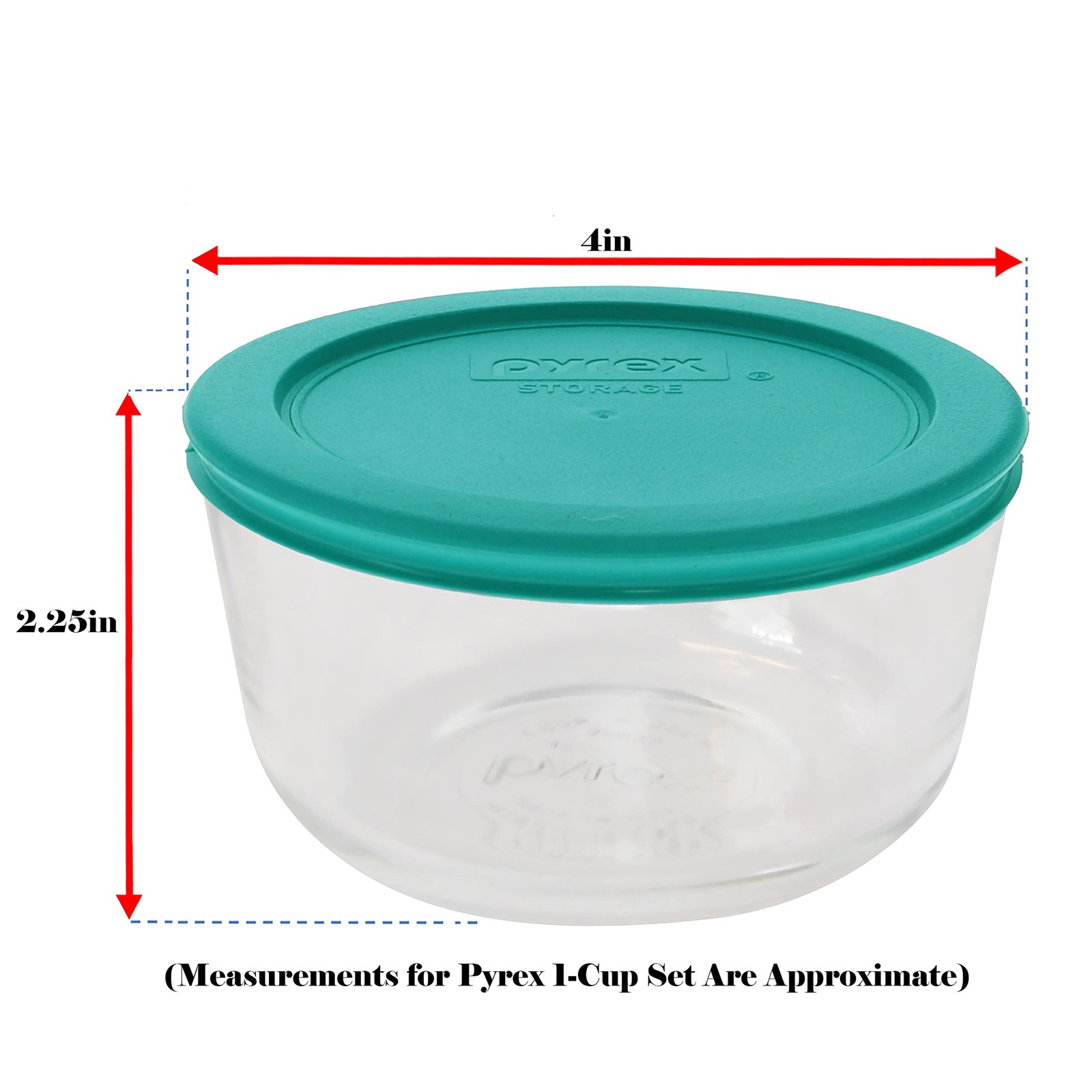 Pyrex 7202 1-Cup Glass Bowls & Turquoise Lids (4-Pack) – Made in USA