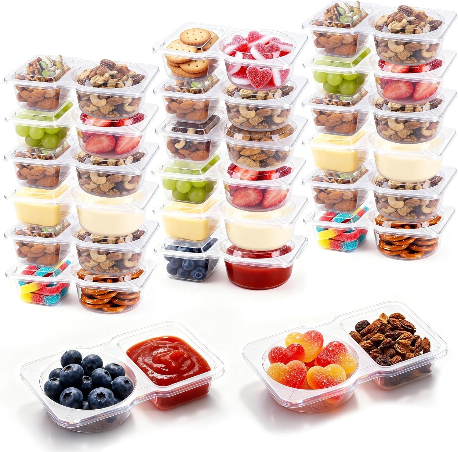 Condiment Containers With Lids, 20 Set Disposable Compartment Plastic Sauce Cups