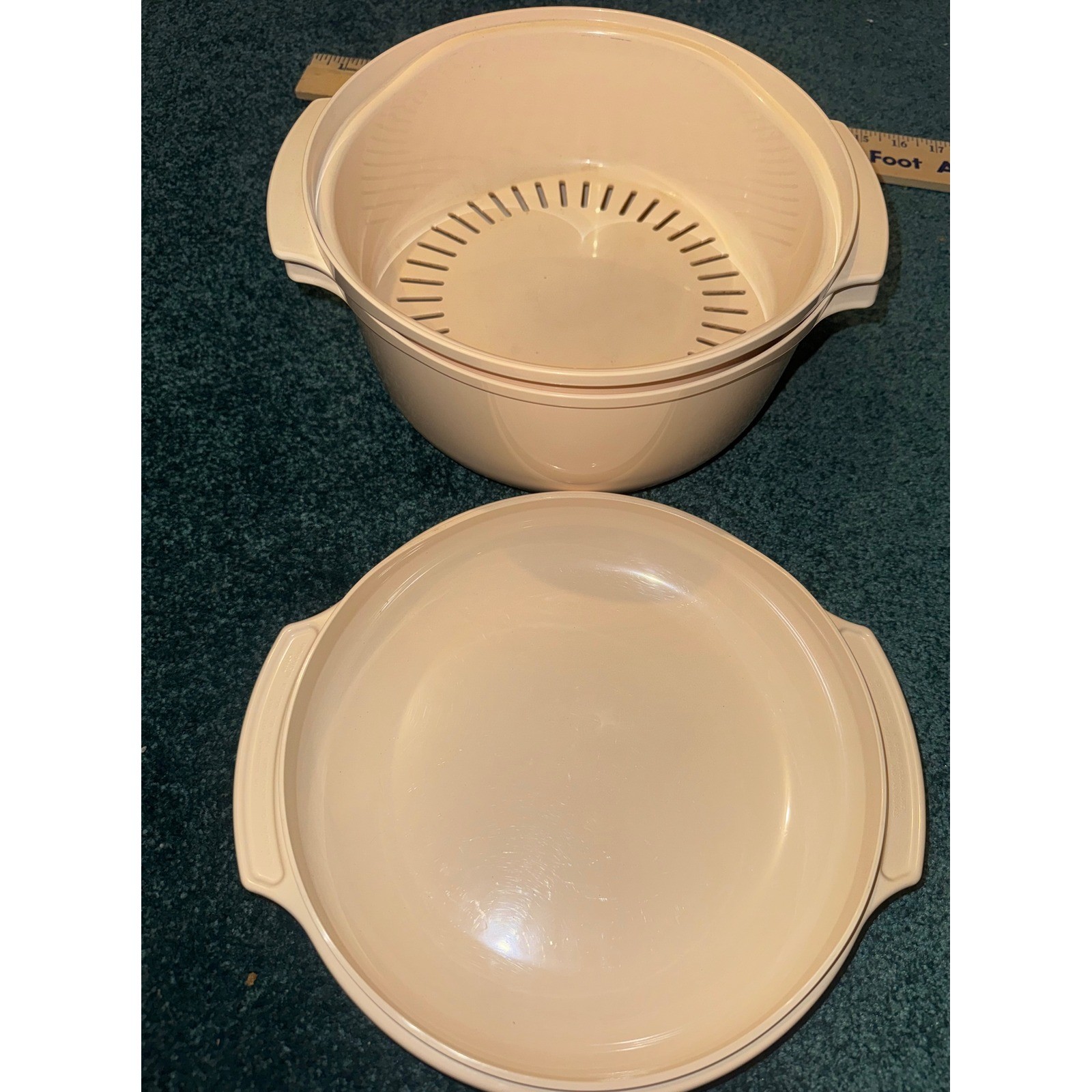 Vintage Tupperware Multi Server Steamer 3 Piece Set Almond Beige 1273 1274 1275