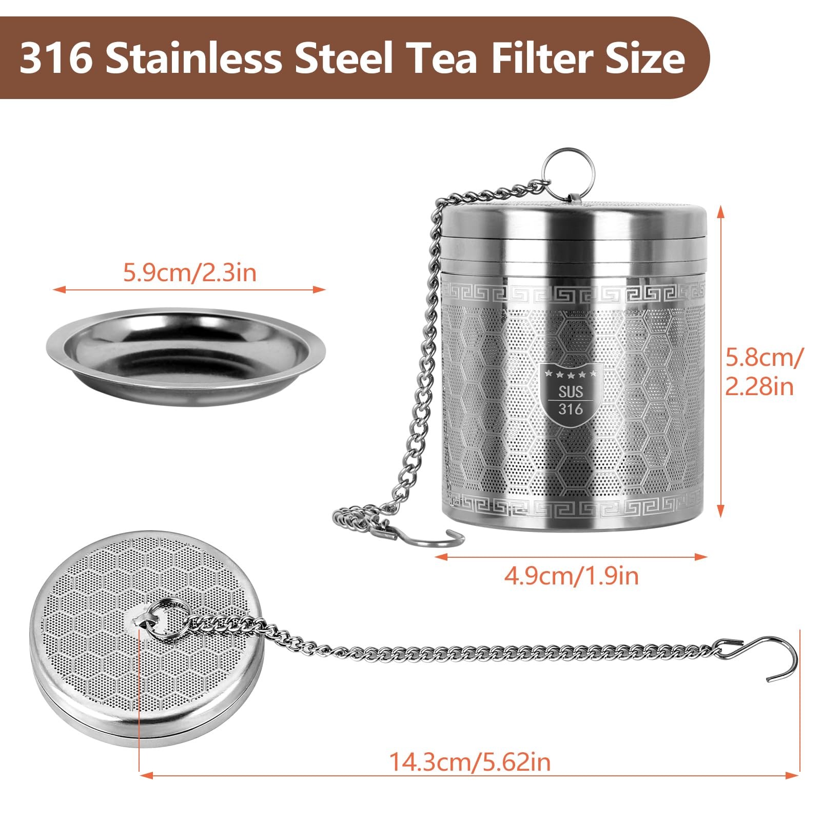316 Stainless Steel Tea Strainer for Loose Leaf (1, Large) Large, Silver