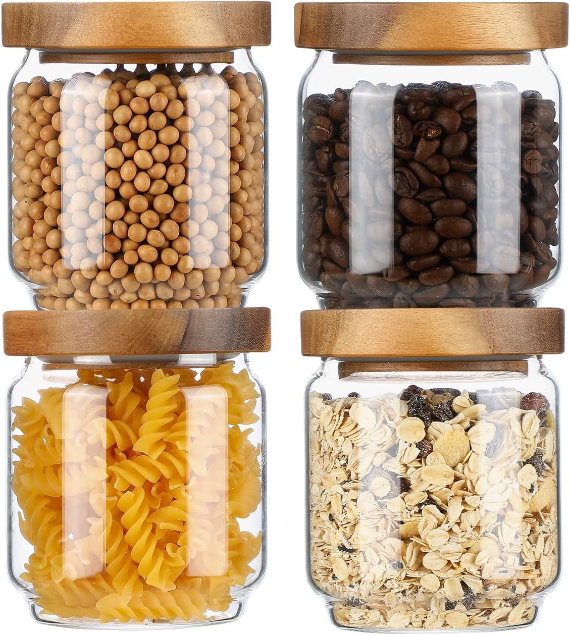 Glass Storage Containers Set of 4, 15 FL OZ High Borosilicate Glass Jars Kitchen