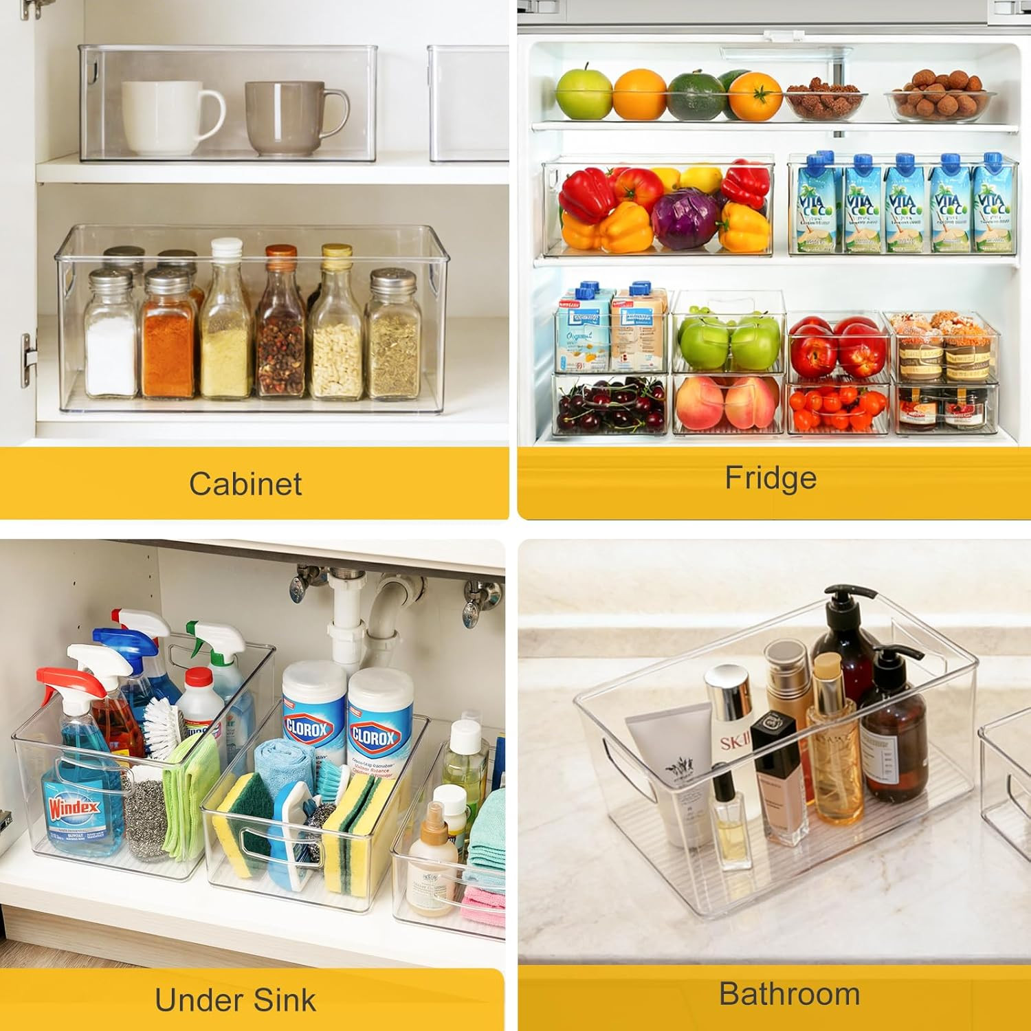 8 Pack Freezer Organizer Bins Stackable Clear Bins for Fridge Pantry Straight