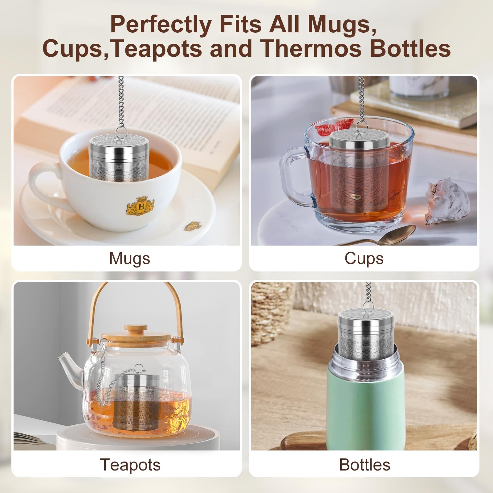 316 Stainless Steel Tea Strainer for Loose Leaf (1, Large) Large, Silver