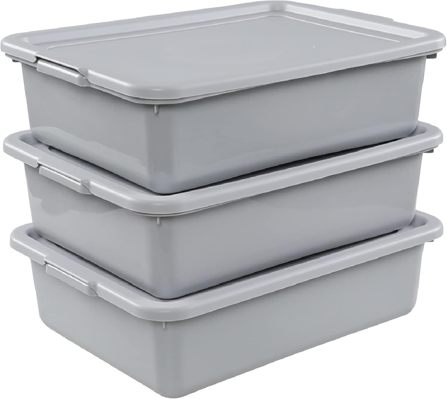 3 Pack Bus Tubs Commercial, 13 L Meat Tubs with Lids, Silver Grey