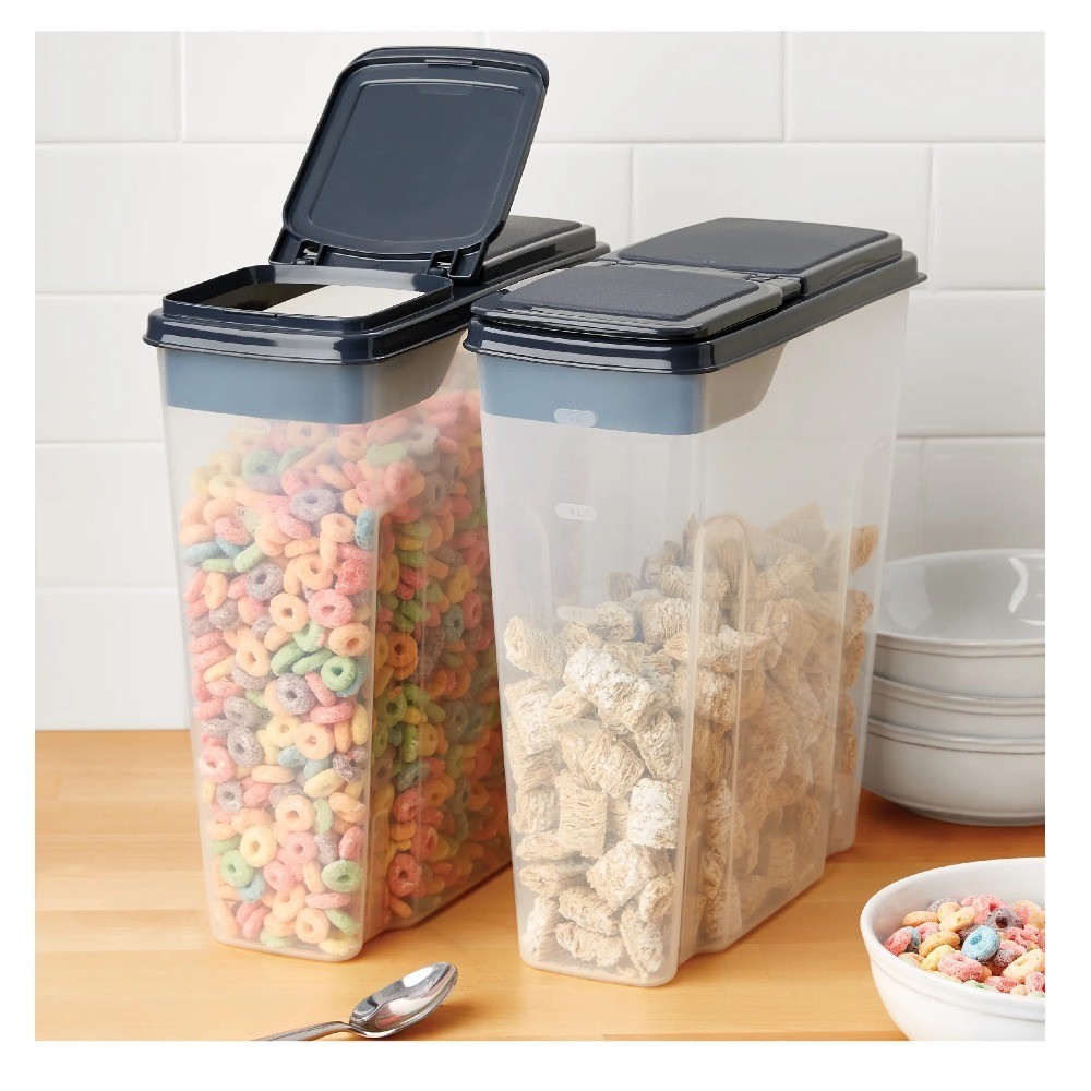 2-Pack Cereal Keeper, Plastic, 24 Cup – Dark Gray Lid, Ideal Use for Pantry