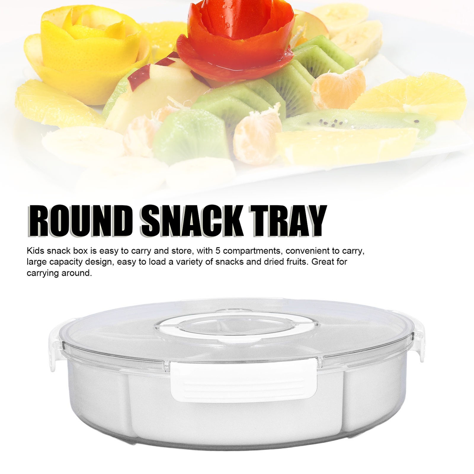 White 5-Compartment Rotating Snack Box with Lid & Handle