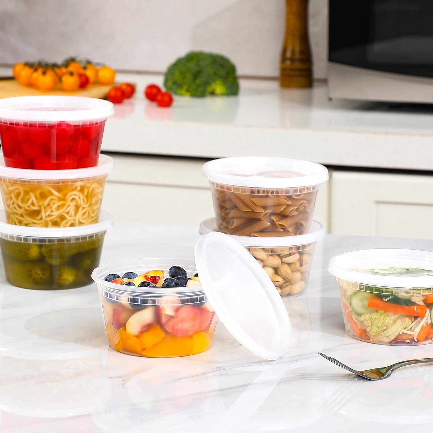 32 Sets 12 Oz Plastic Deli Food Containers with Lids, Airtight Food Storage Cont