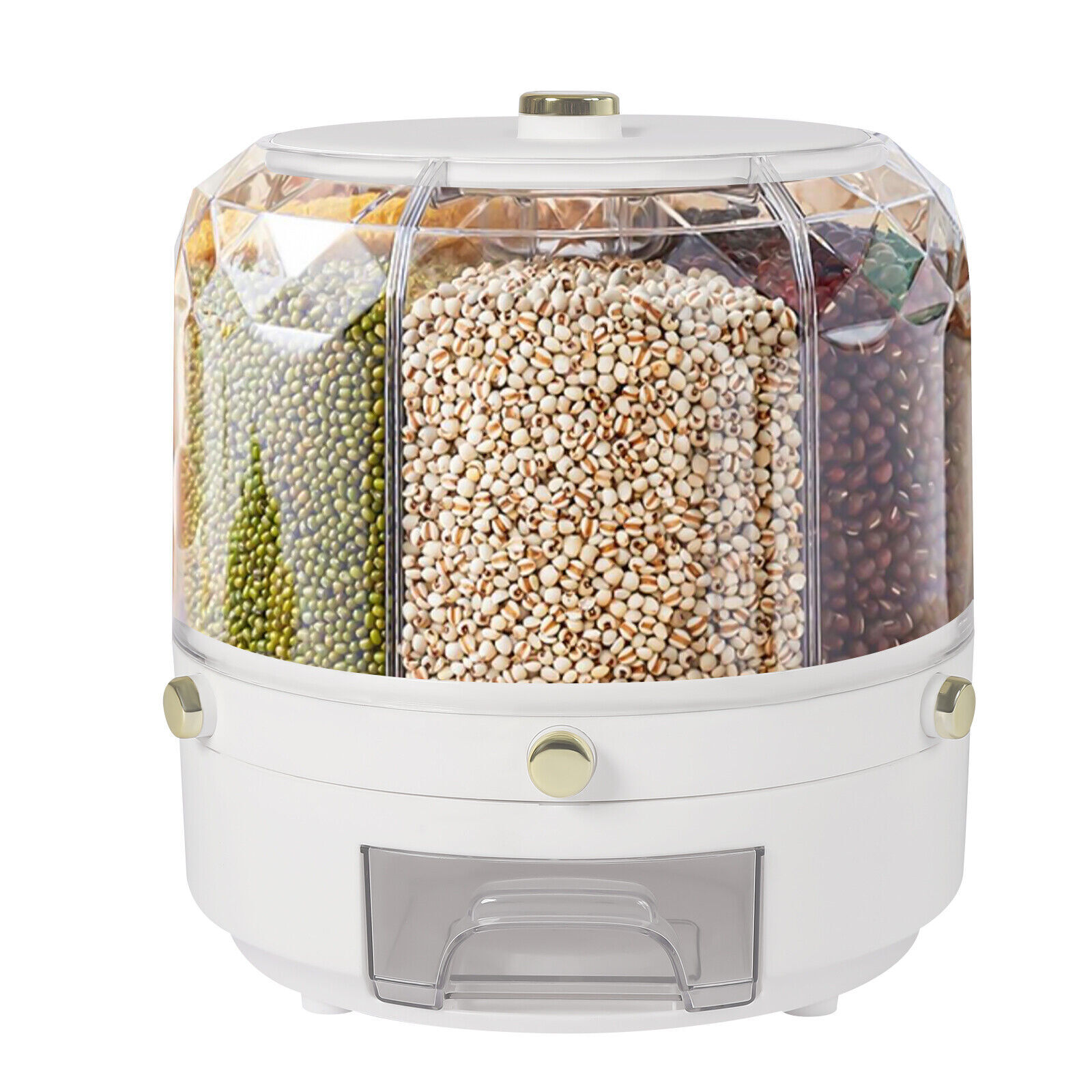 6-Grid Rotating Rice Dispenser Dry Grain Food Storage Container Tank for Kitchen