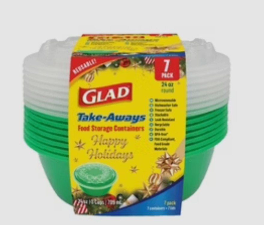 Glad Take-Aways Food Storage Containers 24 Oz Round 7 Pack: 7 Containers/ 7 Lids