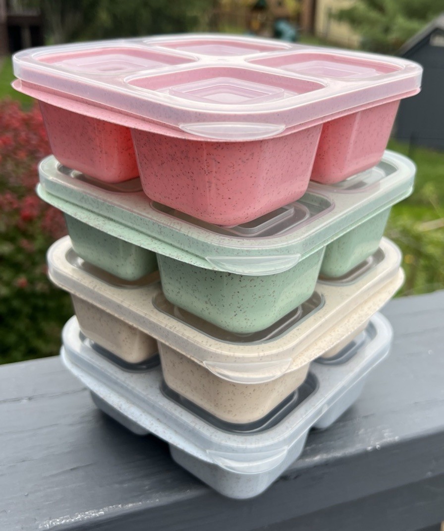 4 Snack Boxes, Meal Prep Divided Containers Reusable, Stackable Bento Like Boxes