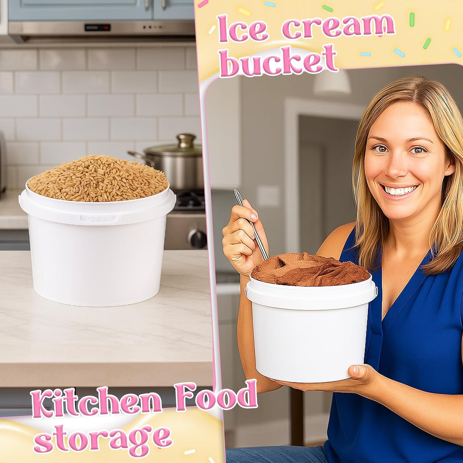 12 Pcs 100Oz Ice Cream Buckets with Lids White Plastic Bucket with Handle Food G