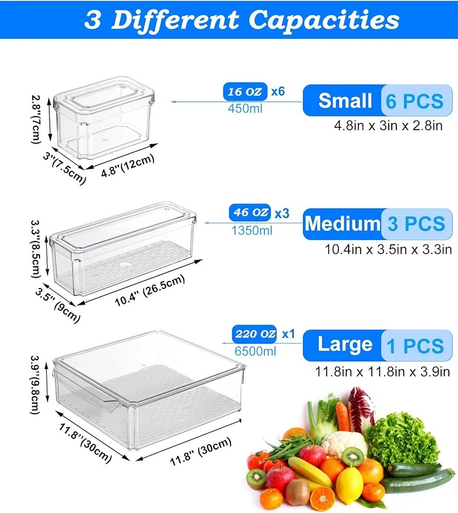 10 Pack Fridge Organizer, Stackable Refrigerator Organizer Bins with Lids
