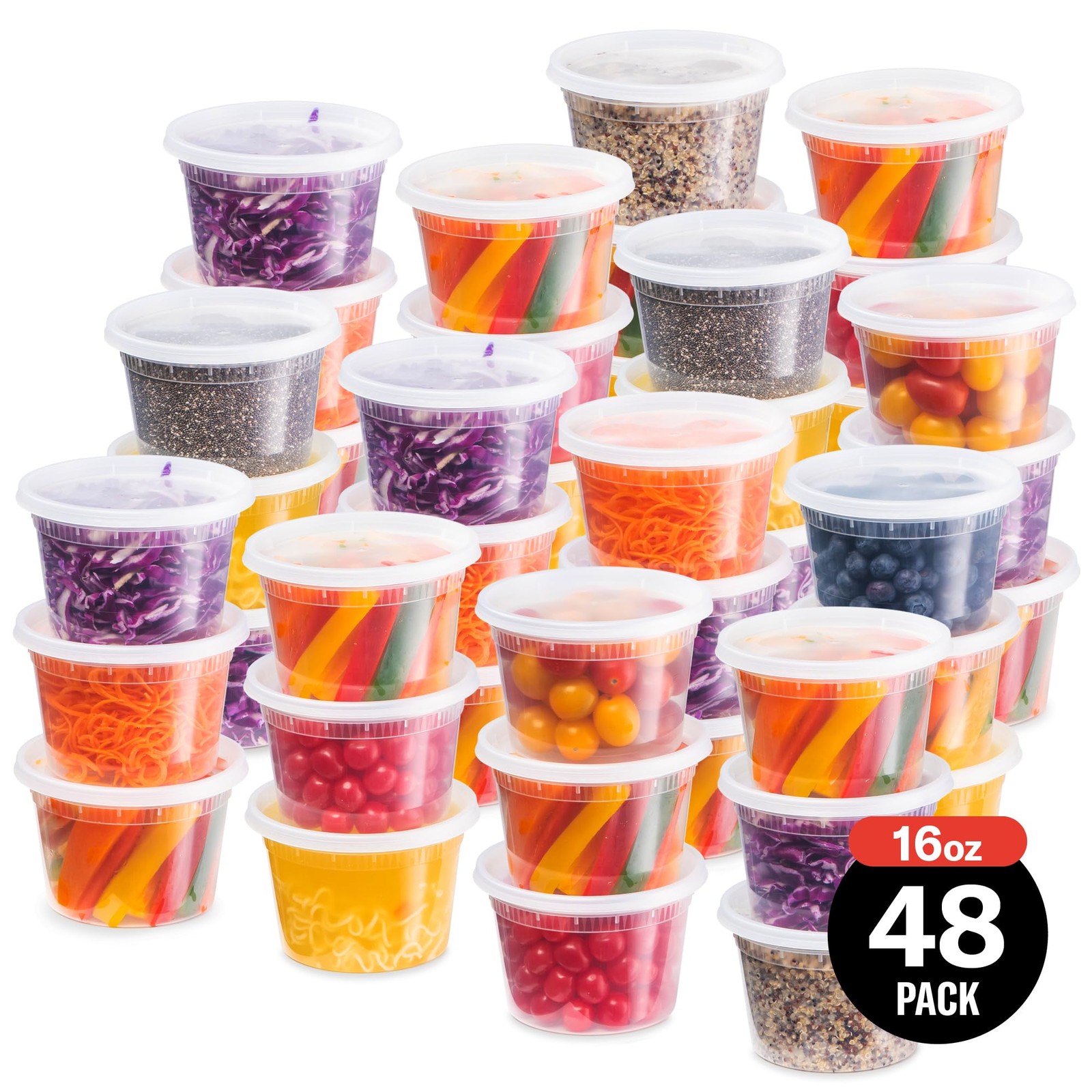 Plastic Deli Food Storage Containers With Leak-Proof Lids 48 Pack, 16 Oz | Mi…