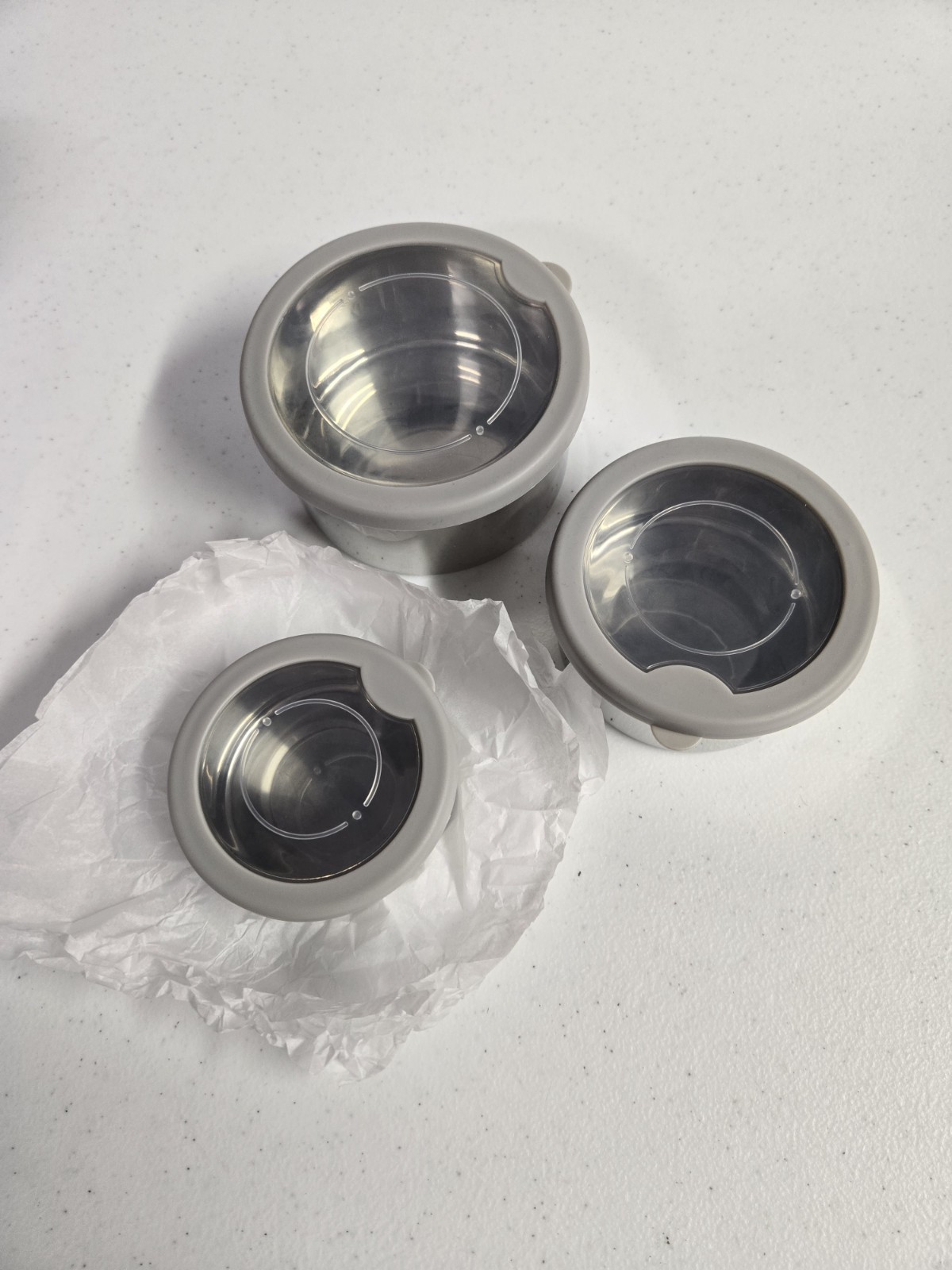 Set 3 Pottery Barn Kids Stainless Steel Food Storage Lunch Containers Grey Lid