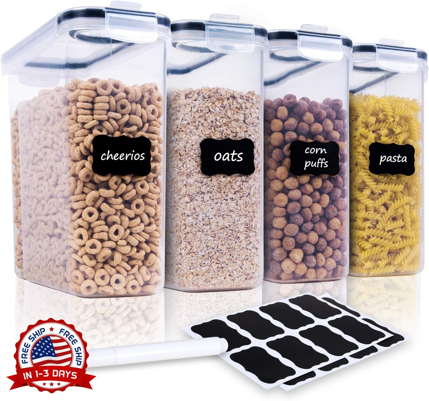 Juego de 4 recipientes herméticos grandes para almacenar alimentos (135,2 oz)