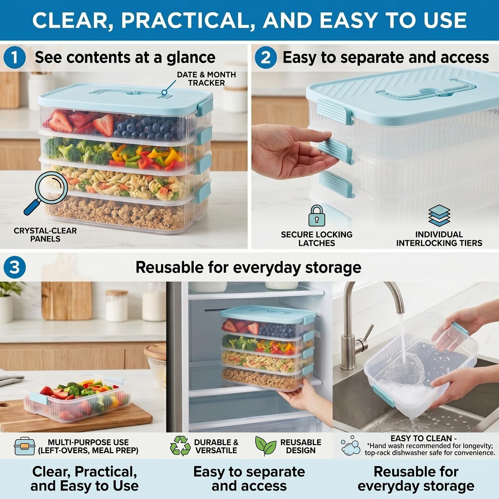 Splotiva 4 Tier Stackable Food Storage Container with White & Mint Green