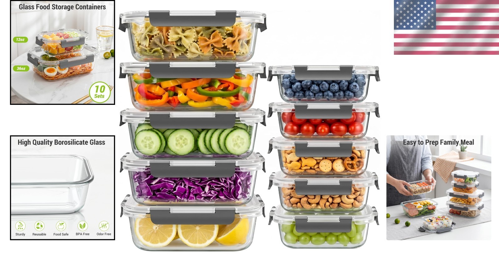 Stylish Gray Glass Meal Prep Containers – Airtight & Lockable for Freshness