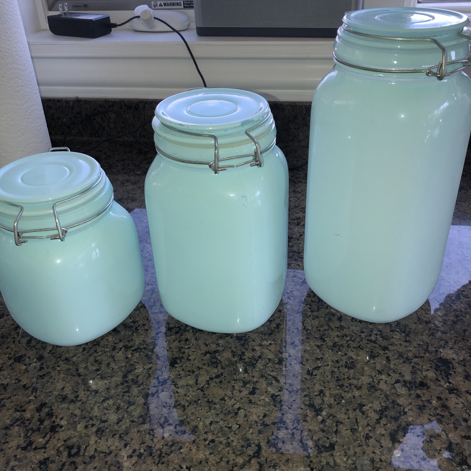 BLUE HARBOR Set Of 3 Sea Glass Colored Kitchen Canisters *see notes*