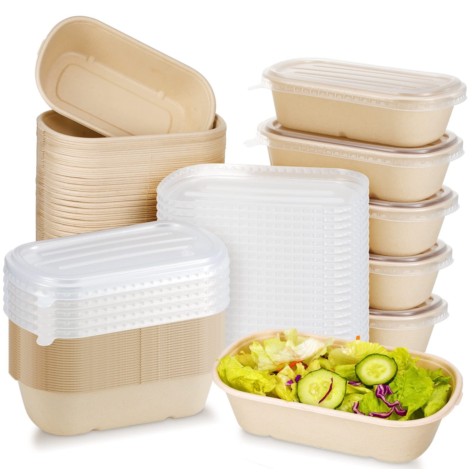 100 Sets 33 oz Disposable Bowls with Lids – Paper Meal Prep Containers for Parti