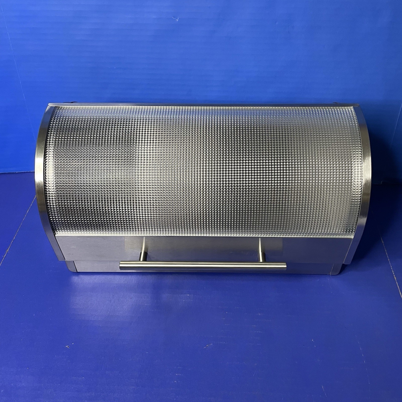 Bread Box with Tempered Glass Front Stainless Steel Roll Top Lid Oggi 15x8x8in