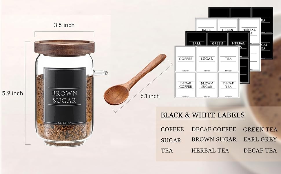 Coffee and Sugar Container Set, Glass Coffee Jars with Wooden Lids and Scoops,