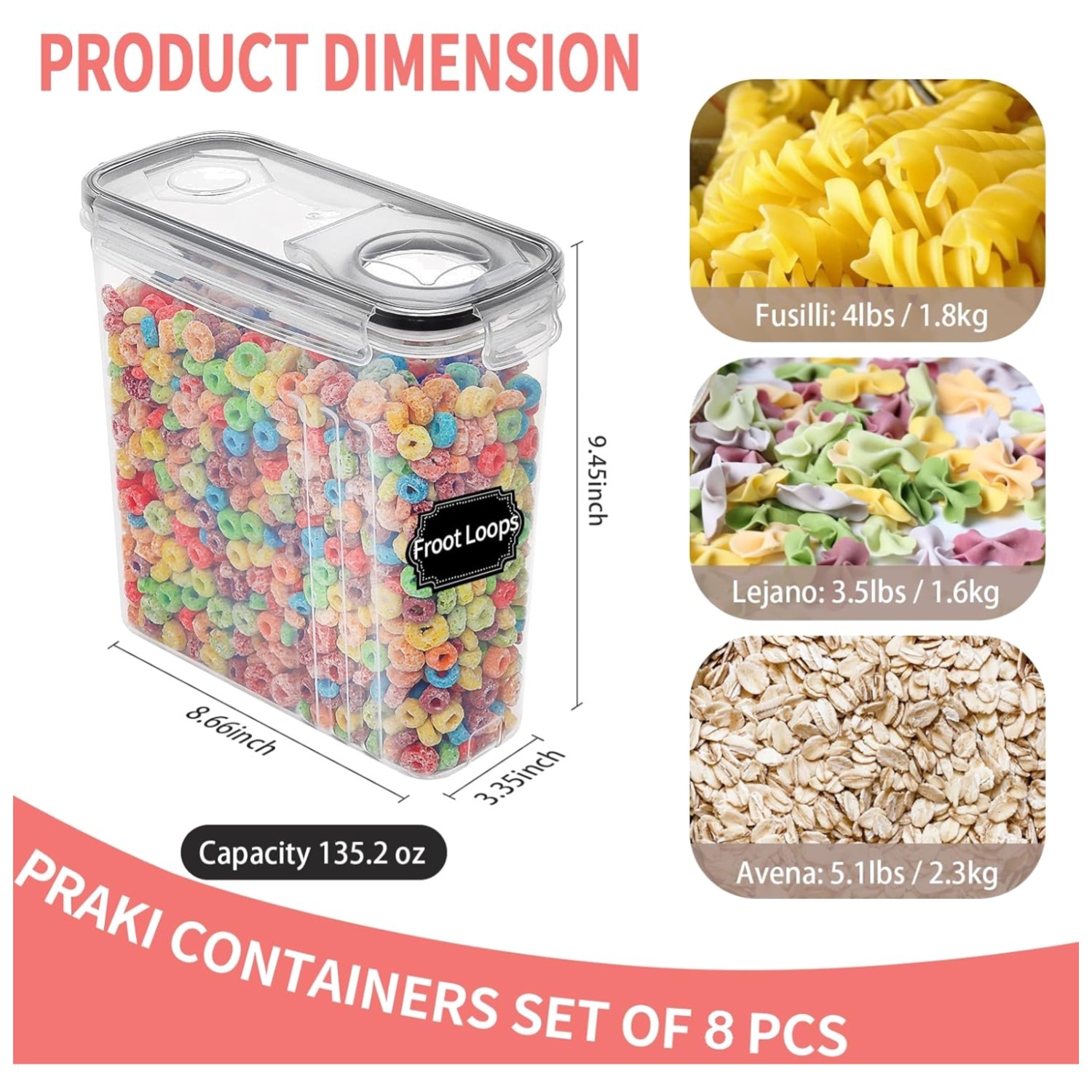 8PCS Food Storage Containers with Labels & Marker