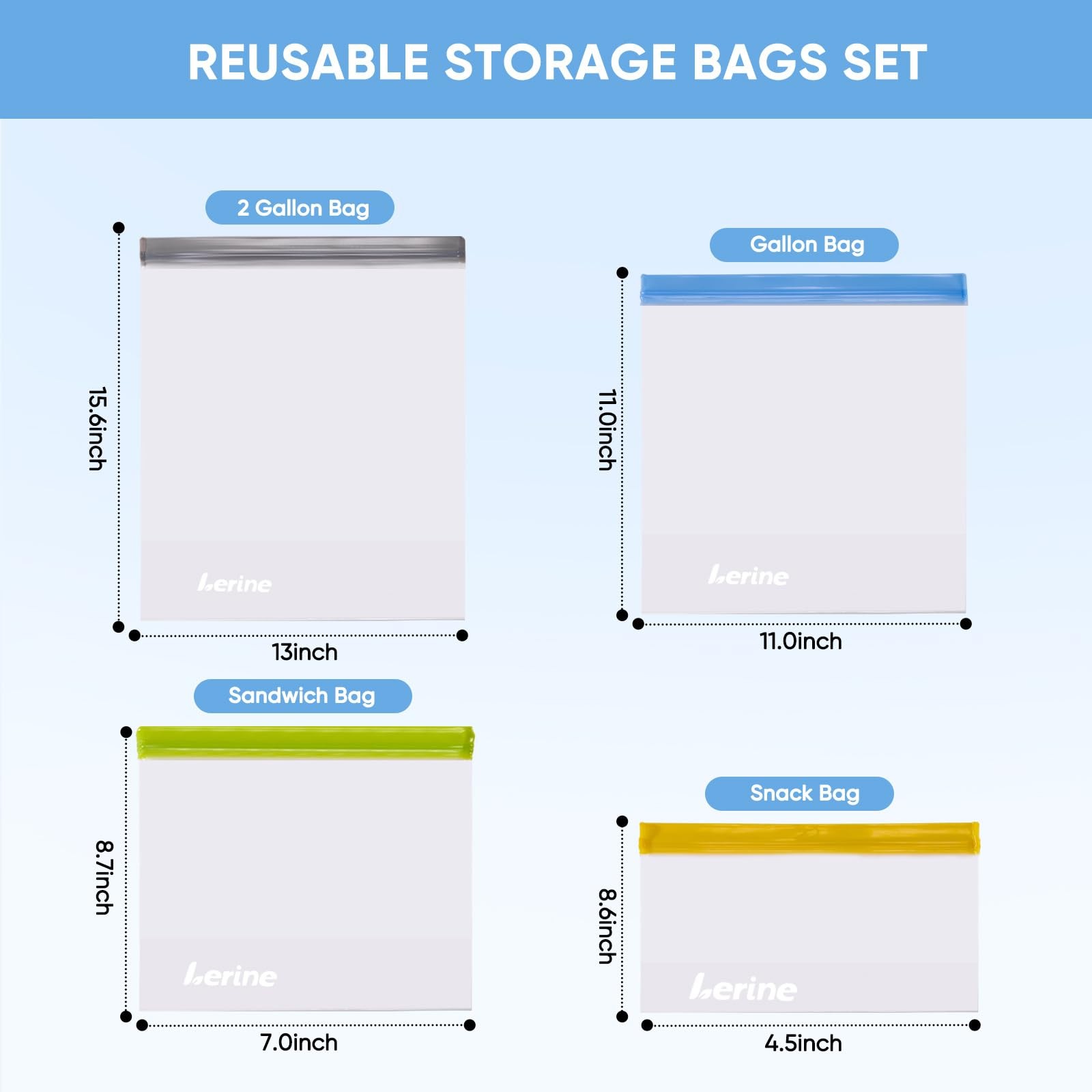 9 Pack Reusable Freezer Bags Stand-Up Dishwasher Safe, BPA-Free Reusable Gall…