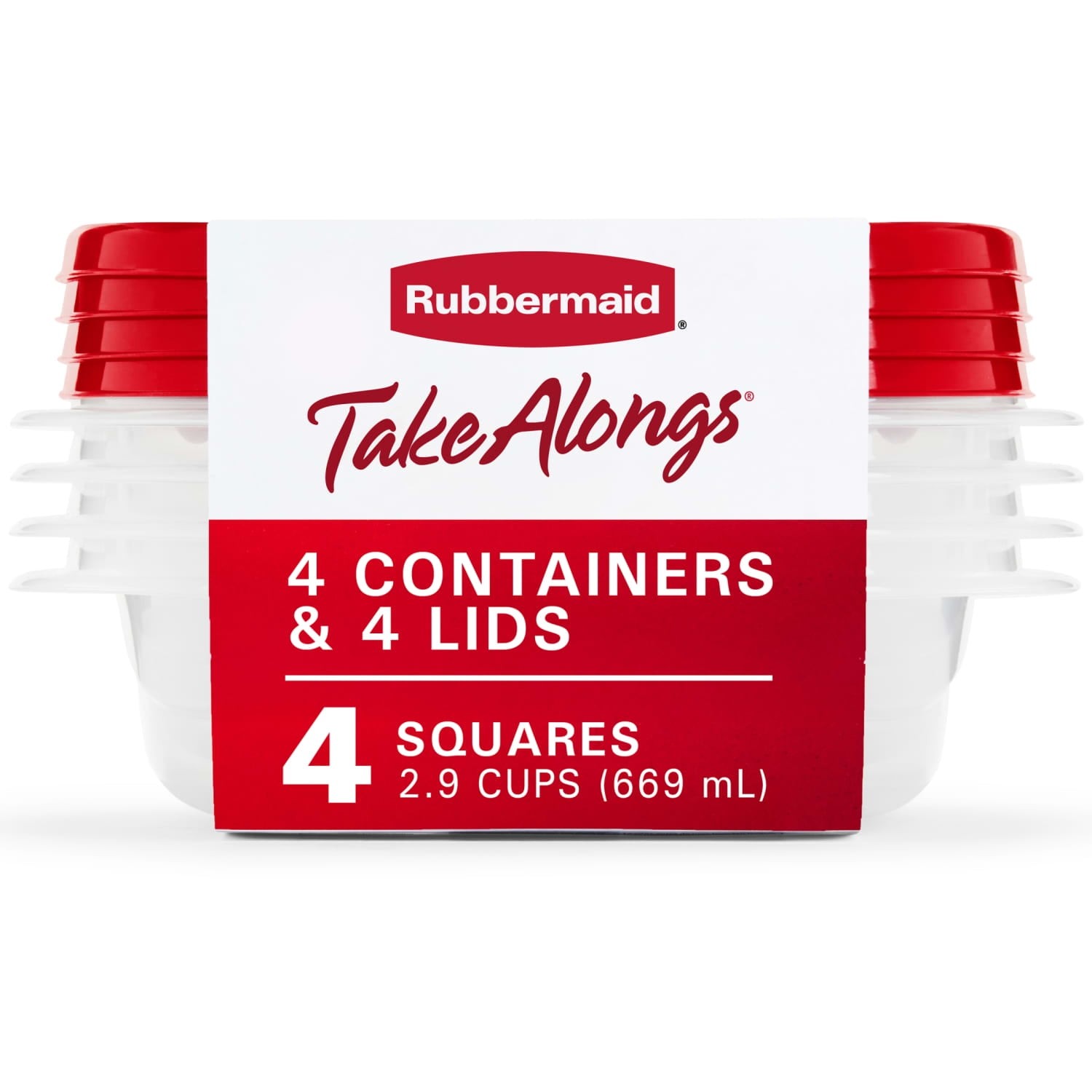 TakeAlongs 2.9-Cup Square Food Storage Containers, 4-Pack, Red