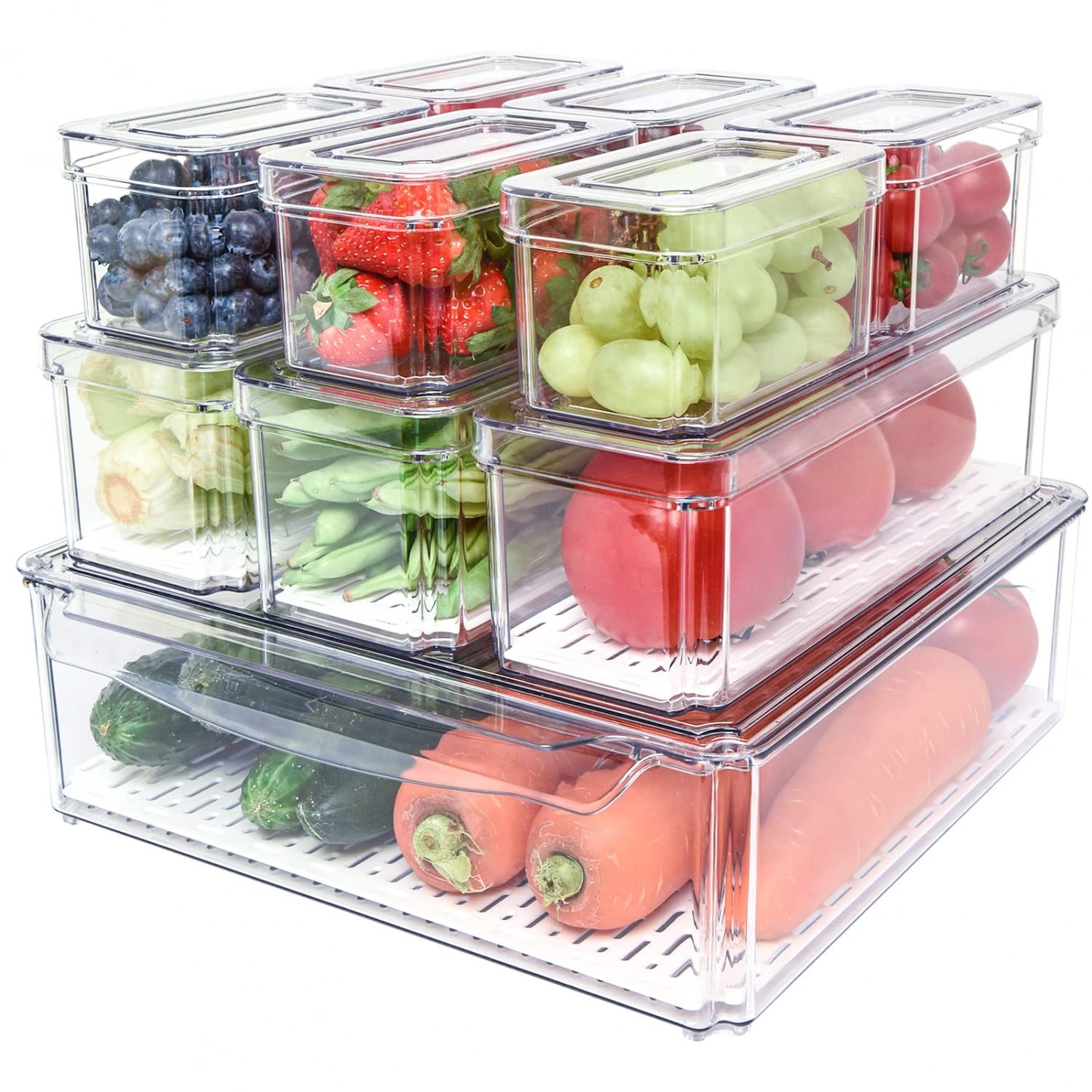 POMEAT 10 Pack Fridge Organizer, Stackable Refrigerator Organizer Bins Clear