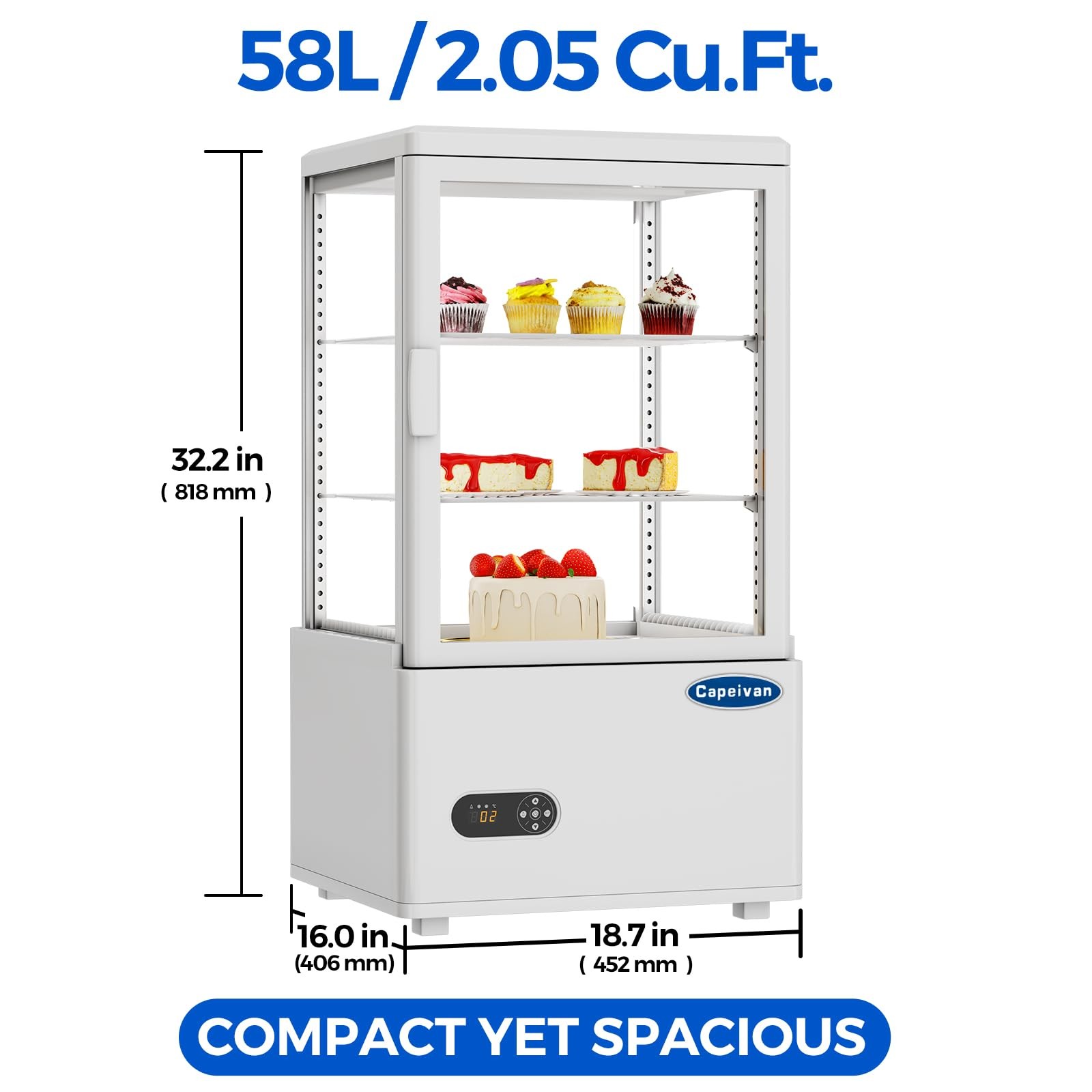 Capeivan Countertop Pastry Display Refrigerator white,2.05 Cu.Ft/58L Commercial