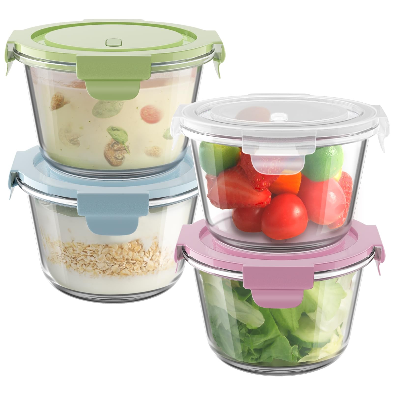 16oz Glass Meal Prep Containers, Airtight 2 Cup Glass Storage Containers with…