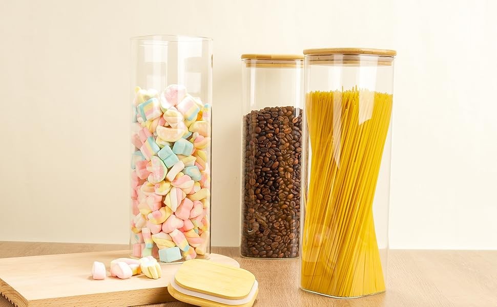 Glass Spaghetti Pasta Storage Container – 3 Pack 2.5 QT Airtight Food Storage