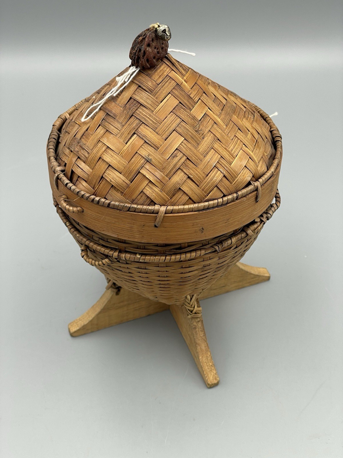 Vtg Thai Handmade Laos Ancient Kratip Kong Kao Sticky Rice Bamboo Basket 8″