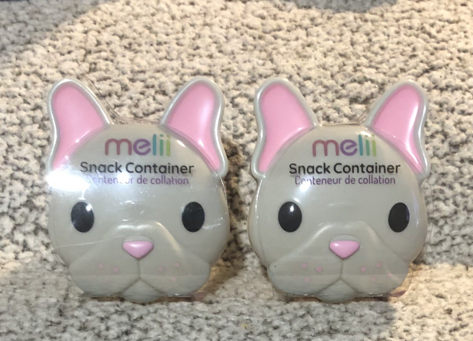 Melii Pink & Grey Snack Container Small Bulldog Design Pet 7.840z – Set of 2