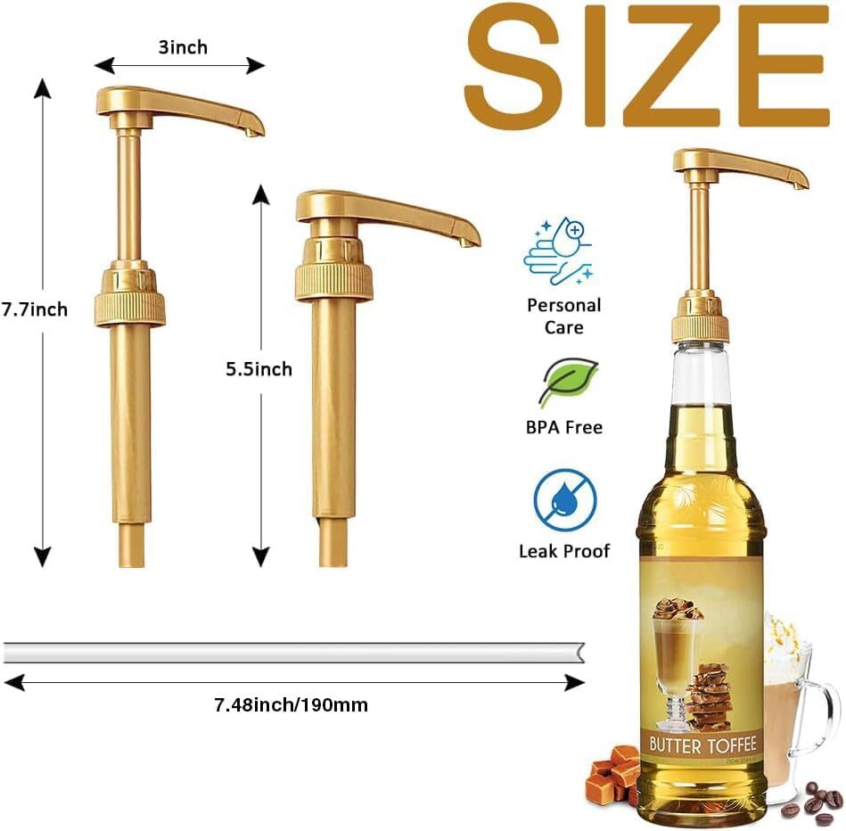 10 Pcs Gold Coffee Syrup Pumps Compatible With 25.4 Oz/750ml Bottles Great For H