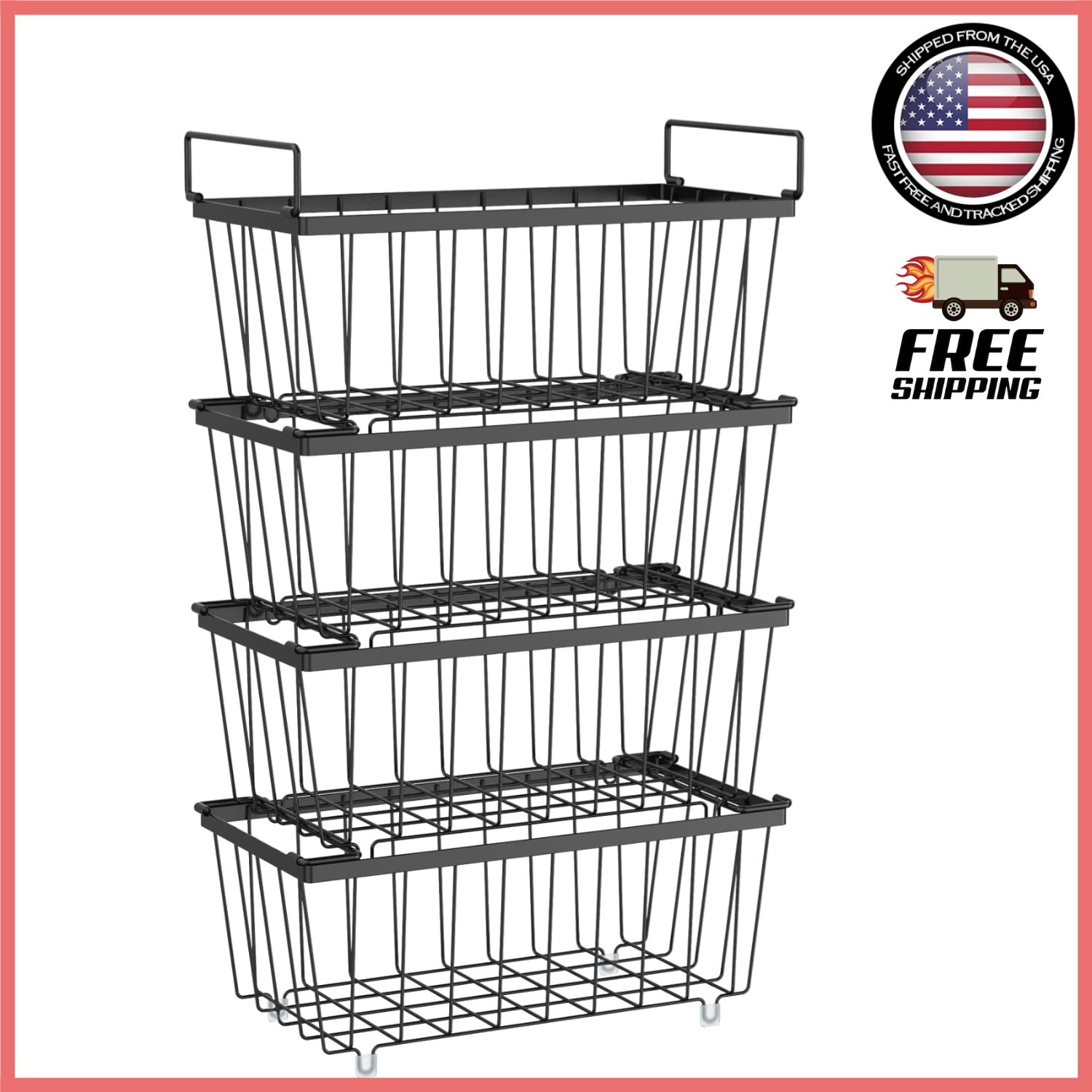 4 Pack Stackable Freezer Organizer Bins – Heavy Duty for 7 Cu.Ft Freezers