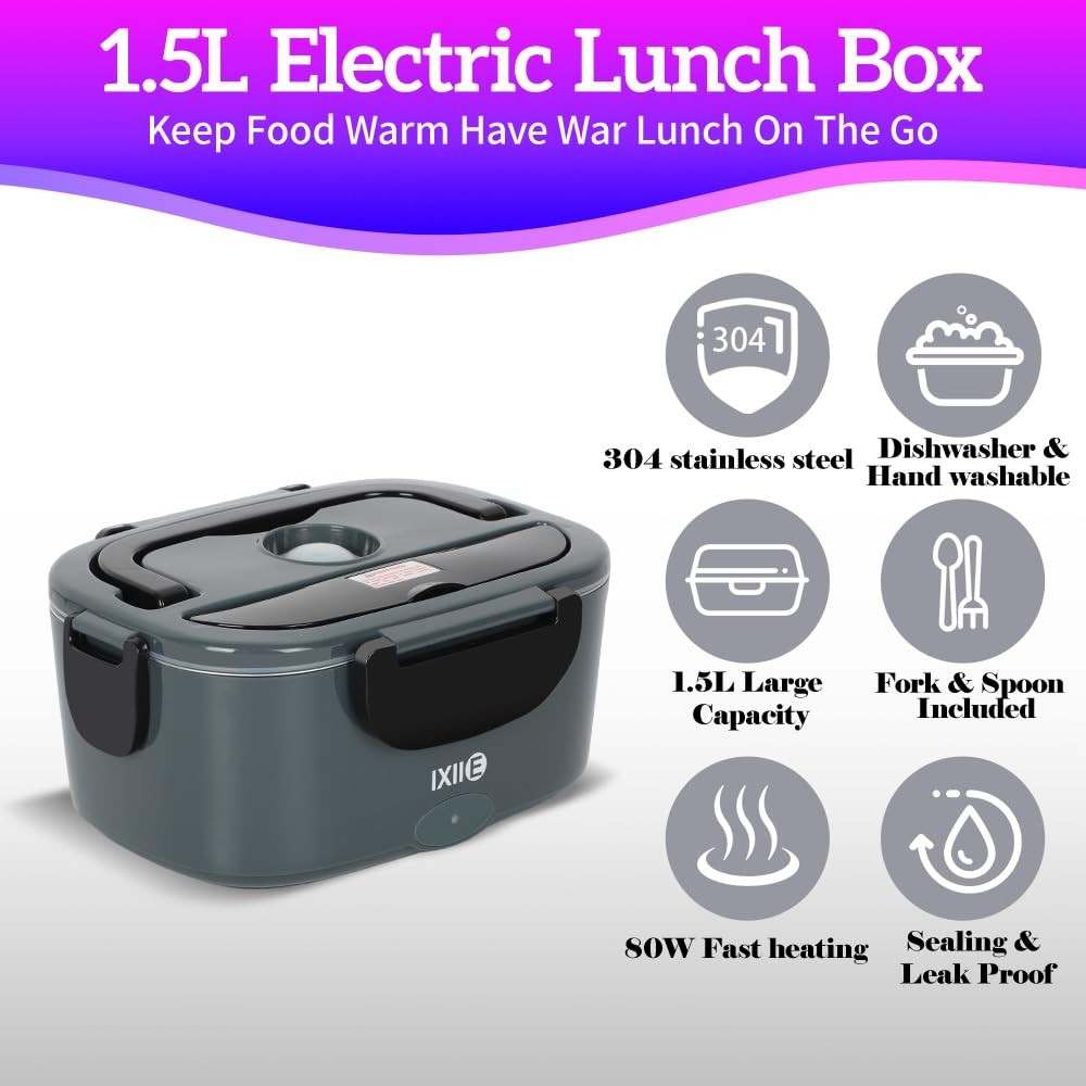 IXIIE 80W Electric Lunch Box Food Warmer 12V/24V/110V Car Truck Work Home Portab