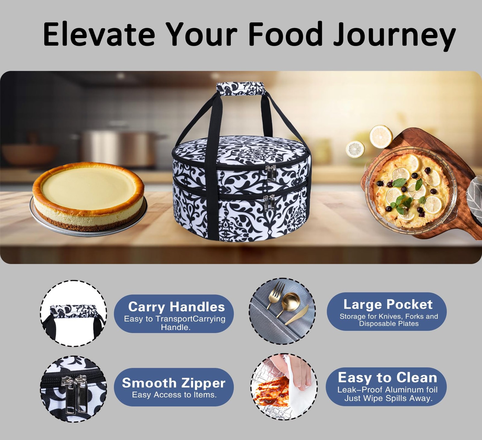 Round Insulated Pie Carrier Bag – Portable Thermal Cake Lunch Food Tote Carry…
