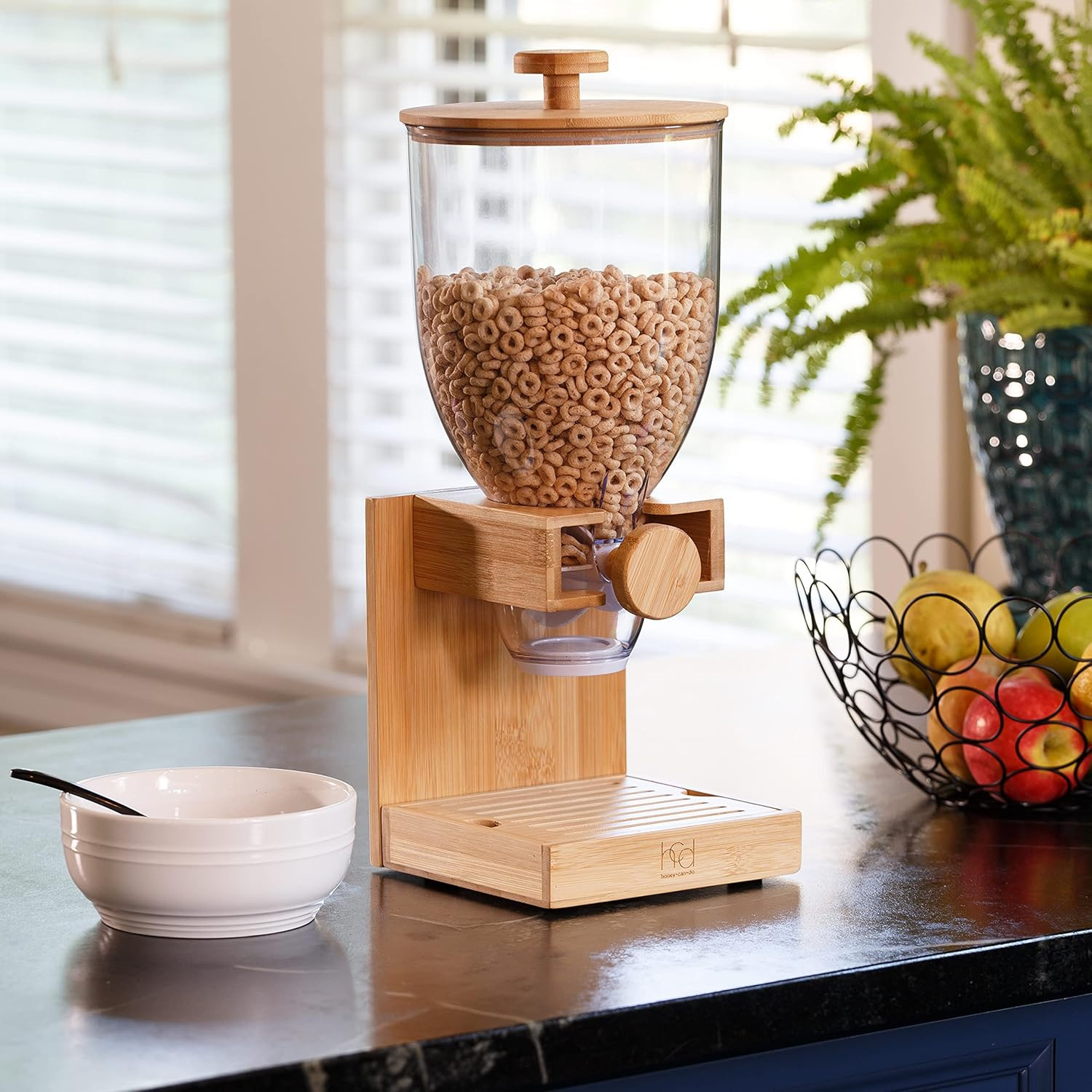 Honey-Can-Do Bamboo Cereal Dispenser with Airtight Lid – Countertop Dry Food Dis