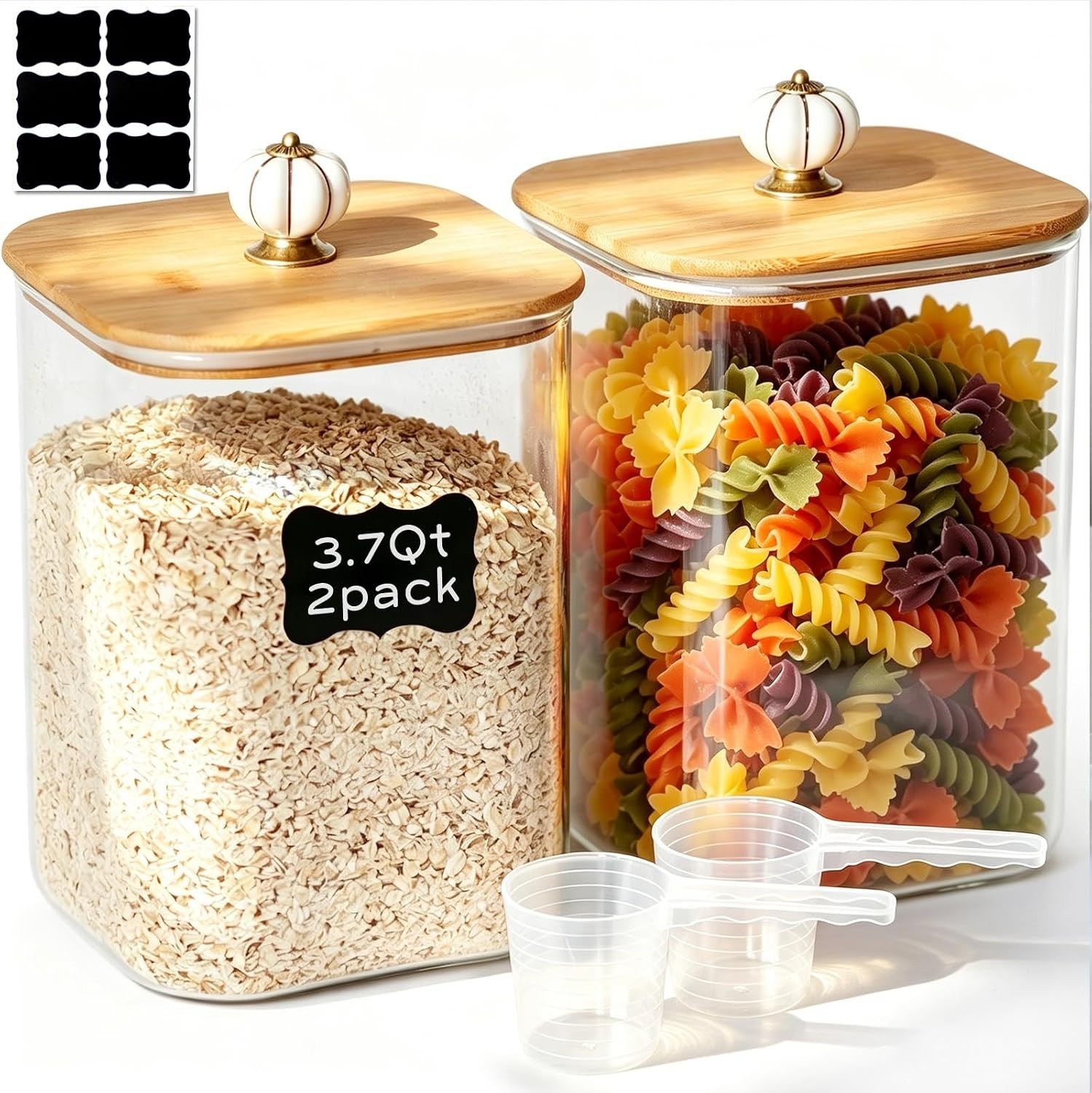 2 Pack 3.7 Qt Large（120oz）Glass Food Storage Containers with Lids,Square Glas…