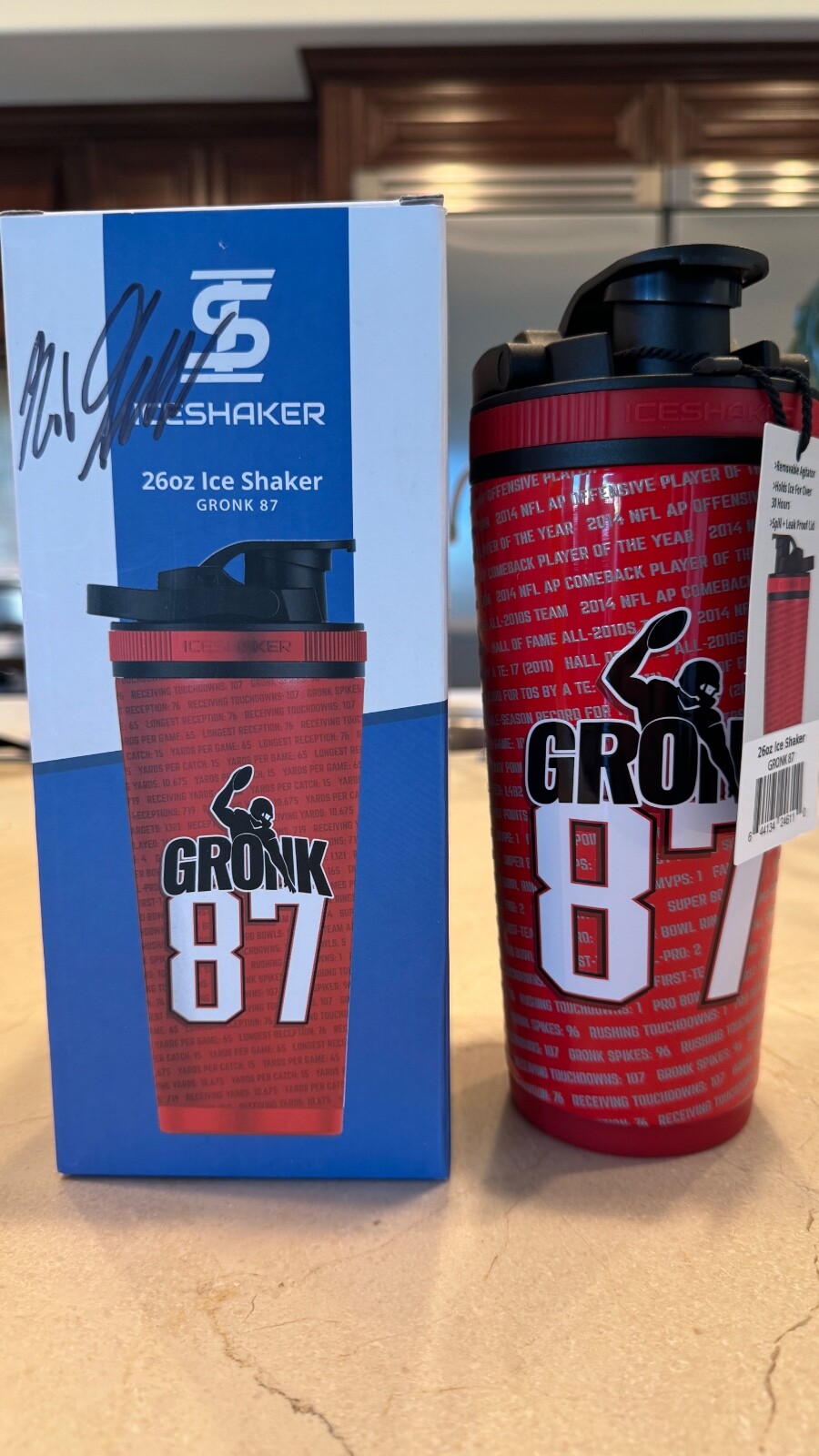 Autographed Ice Shaker 26 Oz. Red Gronk 87 Flex Bottle Limited Edition NEW