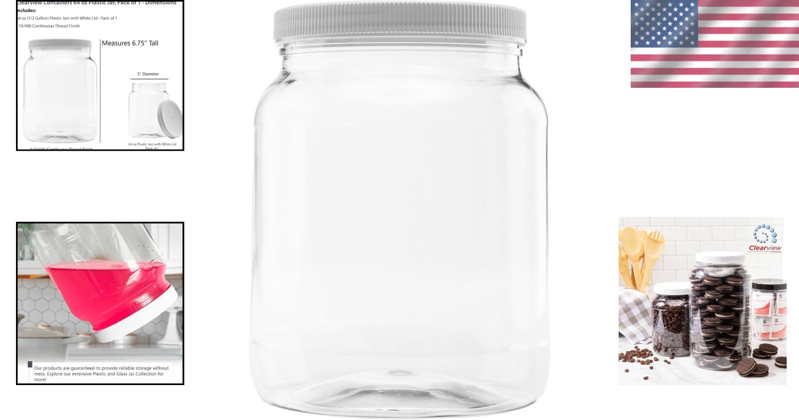 Plastic Storage Jars with Leak Proof Lids 64oz BPA Free Air Tight Kitchen Org…